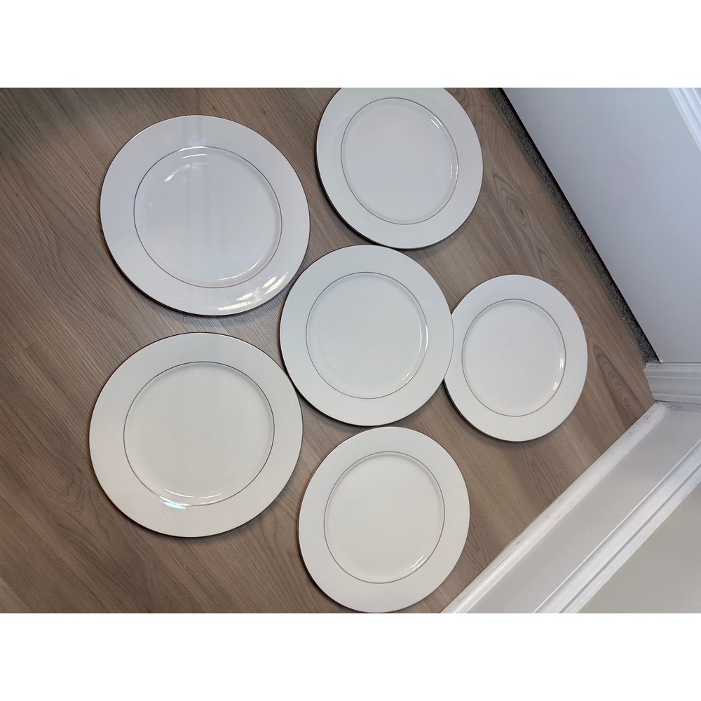 Set Of 6 Lynns Fine China Gold Gilded Trim White Dinner Plates‎ 9.5"